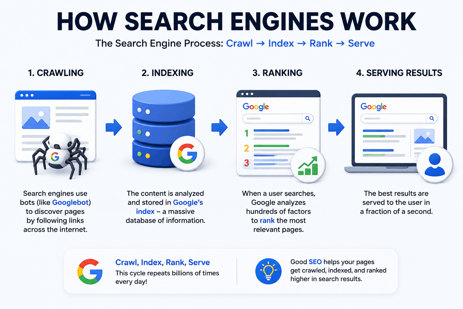 How Search Engines Crawl, Index and Rank Websites
